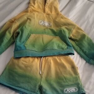 Kith Yellow and Green Gradient Hoodie and Shorts